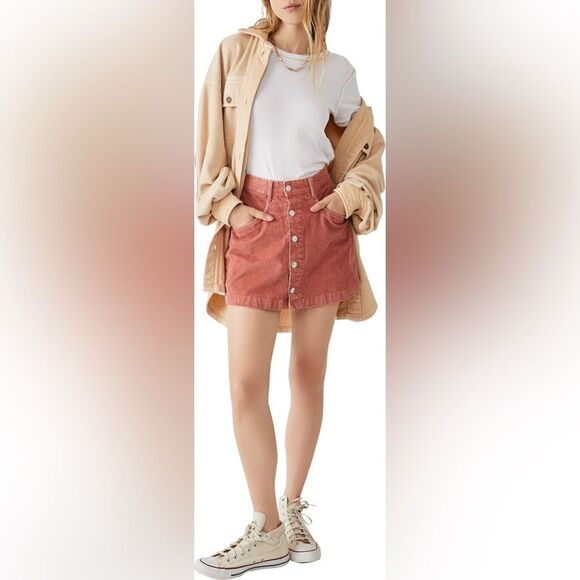 NWOT Free People Ray Cotton Corduroy a line  Mini skirt color Myrrh Rust - Picture 15 of 15